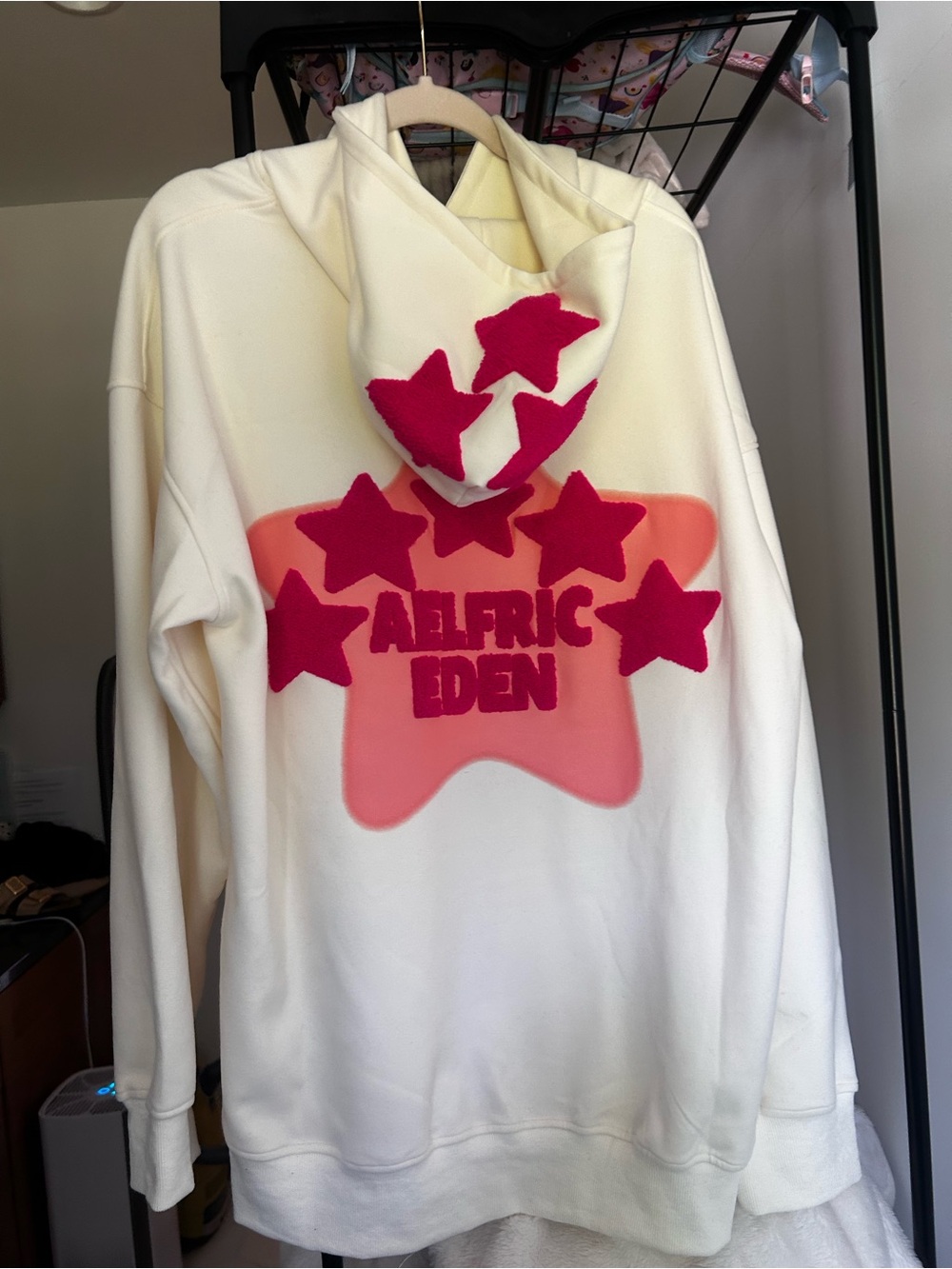Aelfric Eden Cream Hoodie with Pink and Fuchsia Star Motif